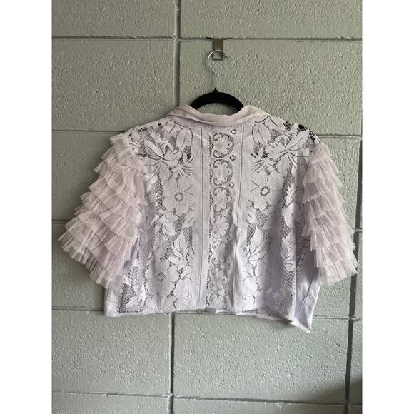 Women's Free People Madonna Cropped Lace Blouse Ruffle Sleeves Top size M Fairy - Picture 4 of 5